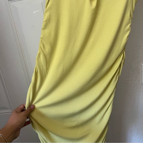 JONATHAN SIMKHAI yellow tencel lyocell rib knit ruched cutout maxi dress - Picture 3 of 8